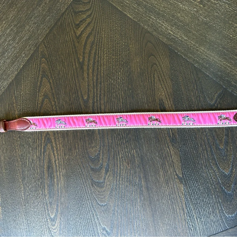 Dover Saddlery Pink and Brown Horse Jumping Canvas Kids Belt With Leather Strap